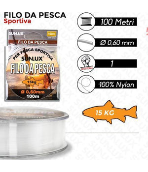 Rotolo Lenza Filo Da Pesca Bobina Da 100 Metri Diam 0,60 Mm Resistente In Nylon         