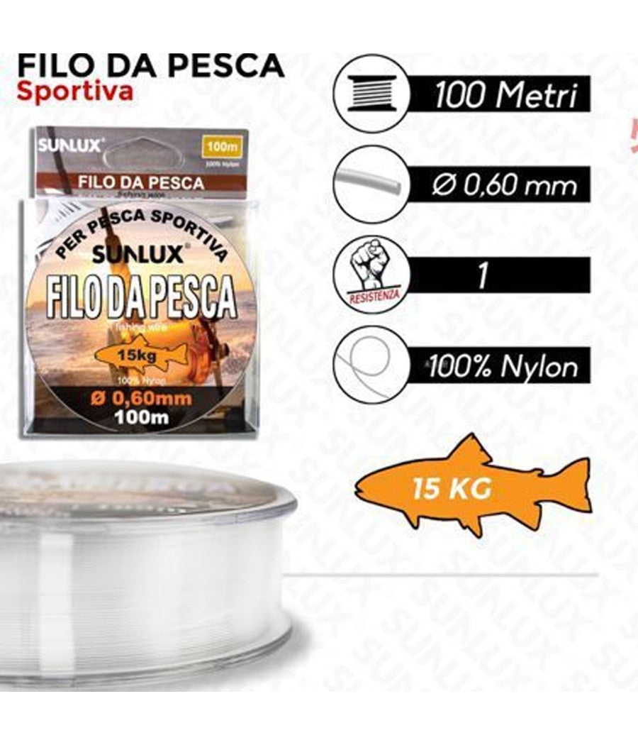 Rotolo Lenza Filo Da Pesca Bobina Da 100 Metri Diam 0,60 Mm Resistente In Nylon         