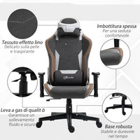 Sedia da Gaming 66x53x124-134 cm Reclinabile a 150° con Funzione Dondolo Grigio