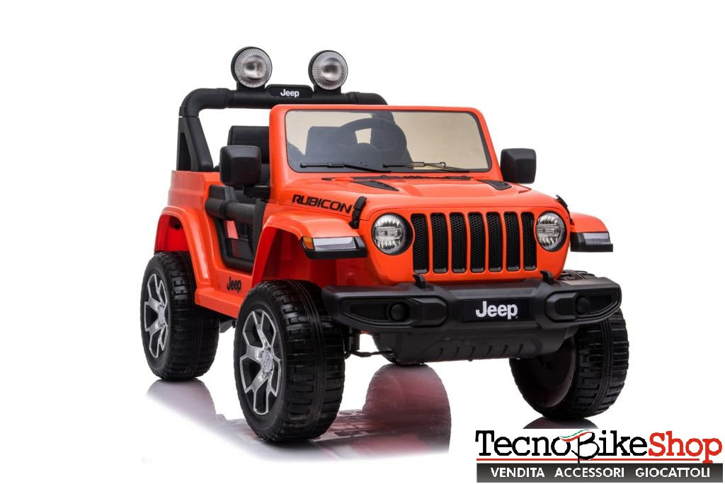 Auto Macchina Elettrica per Bambini JEEP FIAT Wranglper RUBICON 12V 2 Posti  con Mp3 - Sedile in Pelle -Arancione