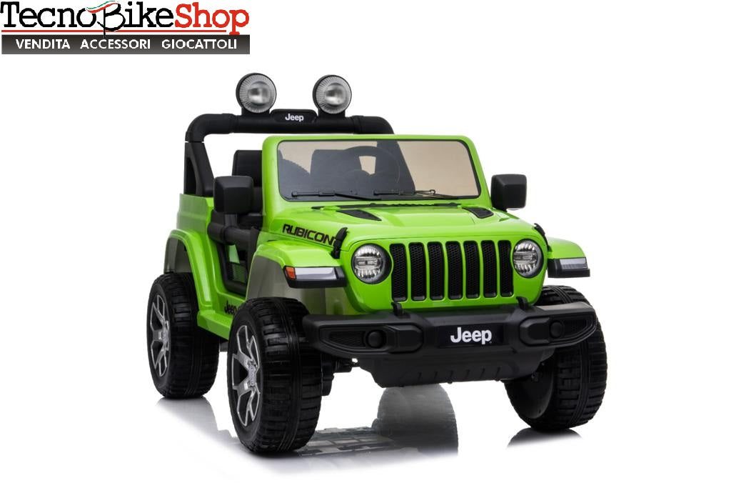 Auto Macchina Elettrica per Bambini JEEP FIAT Wranglper RUBICON 12V 2 Posti  con Mp3 - Sedile in Pelle - colore Verde