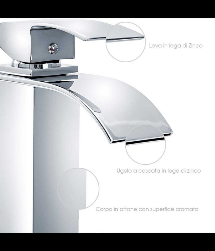 Rubinetto Alto Da Bagno Design Moderno A Cascata Miscelatore Monocomando Cromato         