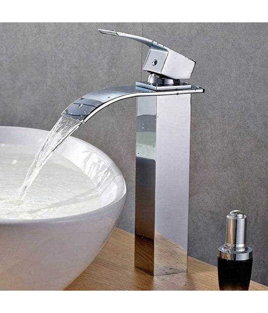 Rubinetto Alto Da Bagno Design Moderno A Cascata Miscelatore Monocomando Cromato         