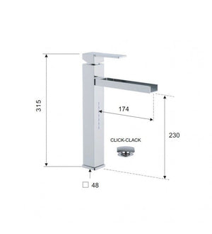 Rubinetto a cascata extra alto per bacinelle design quadro cod 76427