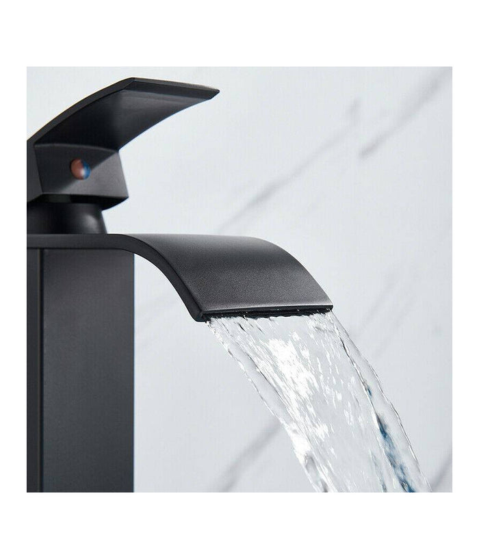 Rubinetto Bagno Lavabo Miscelatore A Cascata Nero Ottone Monocomando Moderno         