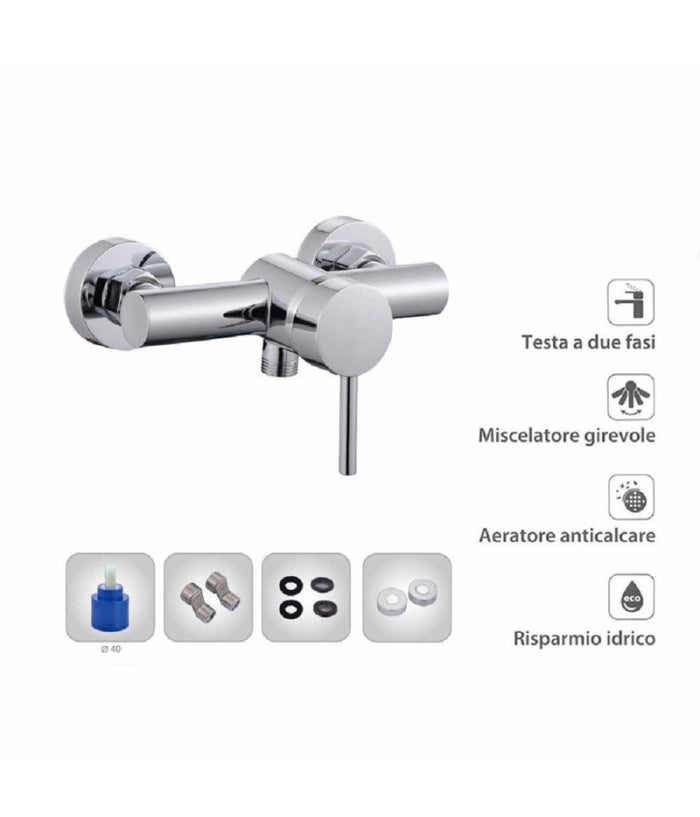 Rubinetto Bagno Moderno Cromato Lucido Miscelatore Orientabile Cabina Doccia 87389         