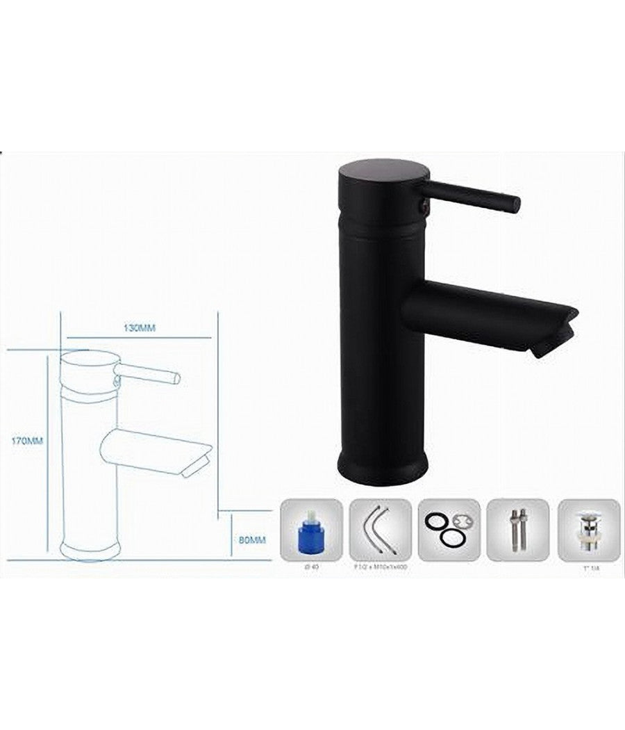 Rubinetto Bagno Moderno Nero Opaco Miscelatore Orientabile Lavabo Canna Bassa 87391         