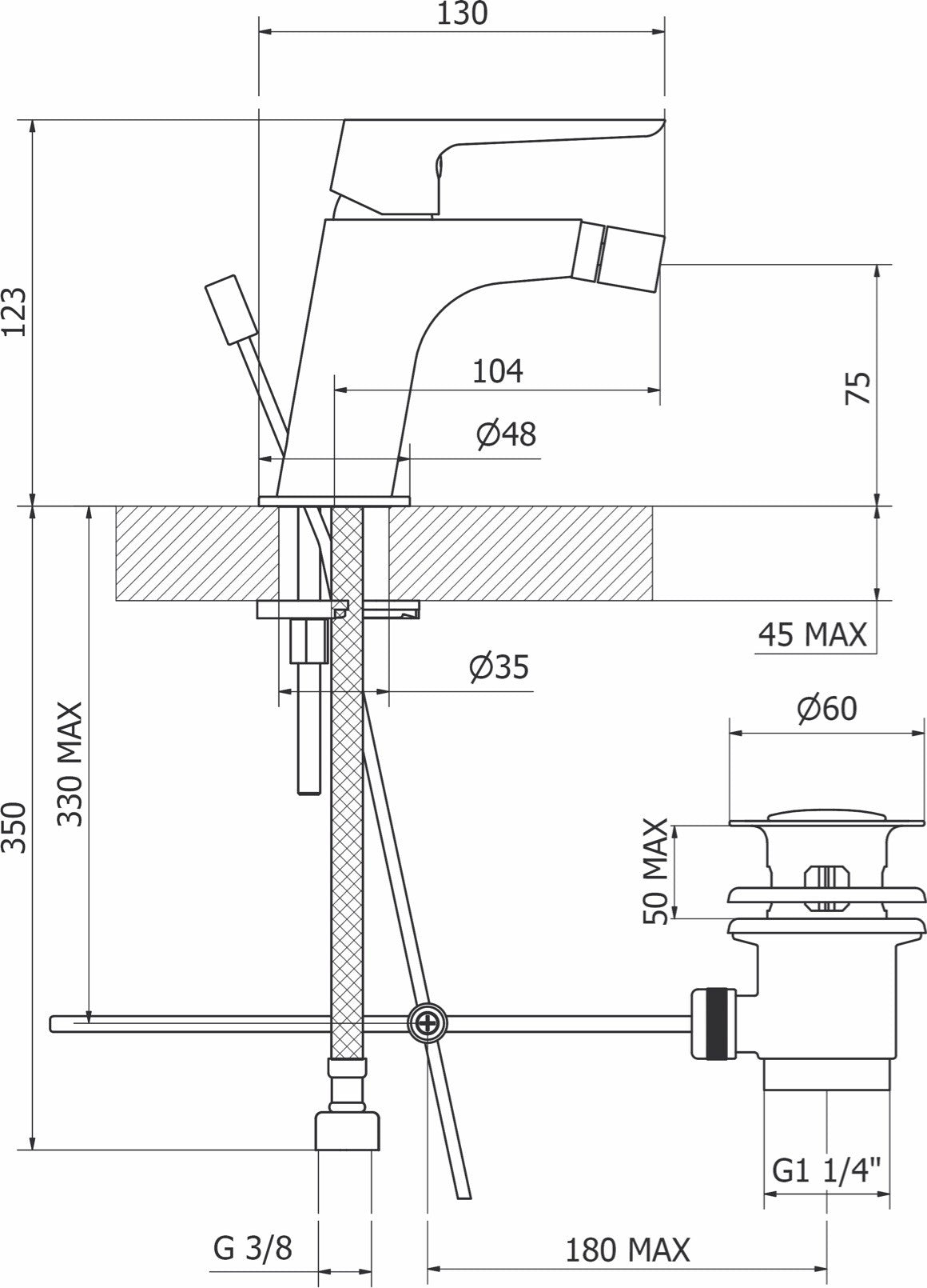 Rubinetto Miscelatore Monocomando Bidet in Ottone Cromato Bonussi