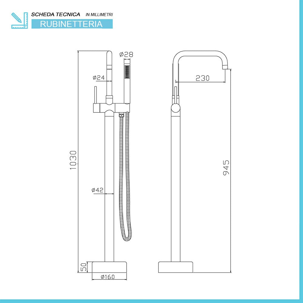 Rubinetto da terra per vasca freestanding cromato