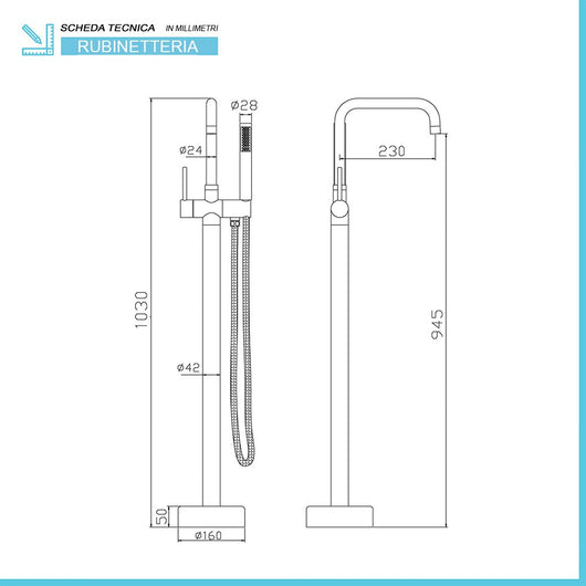 Rubinetto da terra per vasca freestanding cromato