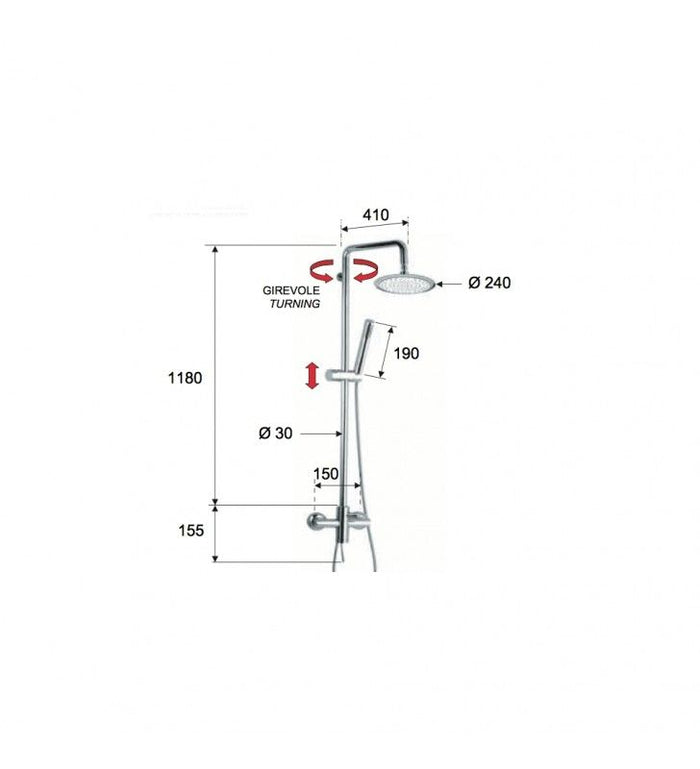 Rubinetto esterno doccia con deviatore, colonna deluxe saliscendi, soffione e doccetta serie minimal cod 76034