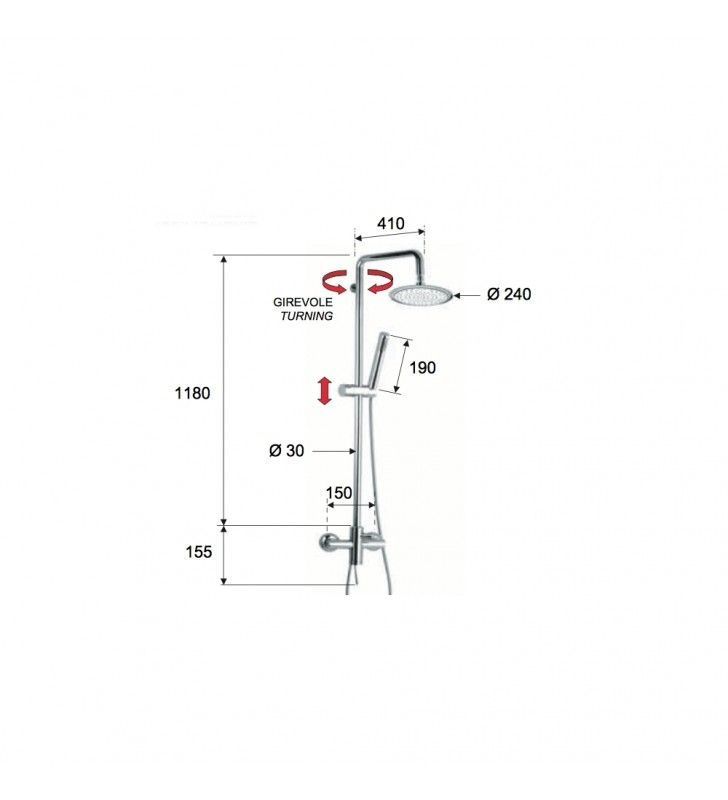 Rubinetto esterno doccia con deviatore, colonna deluxe saliscendi, soffione e doccetta serie minimal cod 76034