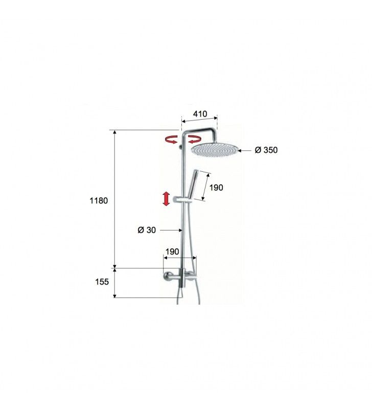 Rubinetto esterno doccia con deviatore, colonna minimal saliscendi, soffione e doccetta serie minimal cod 76035