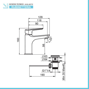 Rubinetto lavabo cromato Artis Punta+ incluso di piletta