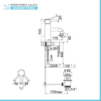 Rubinetto lavabo cromato serie Manola incluso di piletta