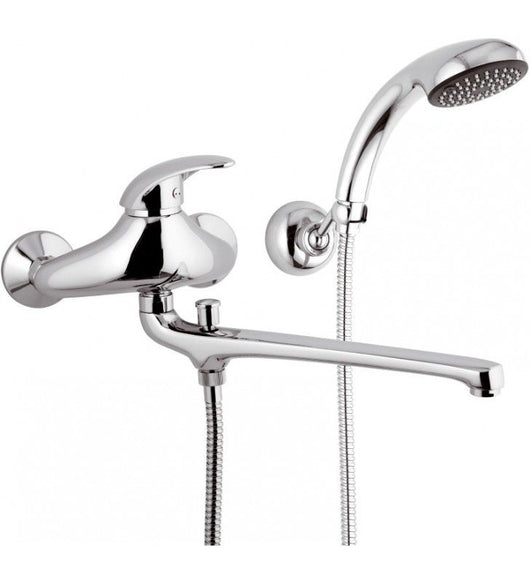 Rubinetto lavabo/vasca con bocca fusa lunga, deviatore e kit doccia - serie ten cod 76546