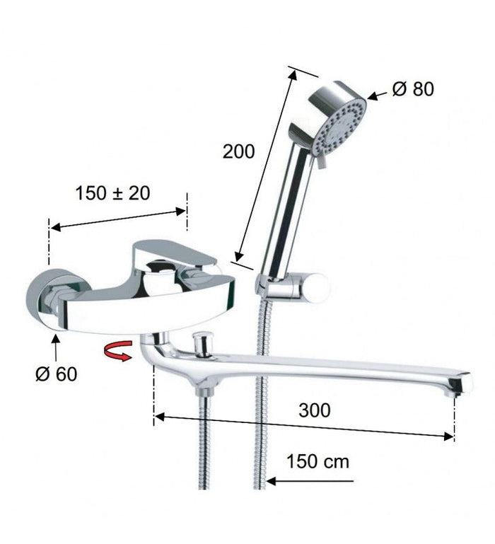 Rubinetto doccia con deviatore a tre vie su unica piastra - serie class line cod 75891