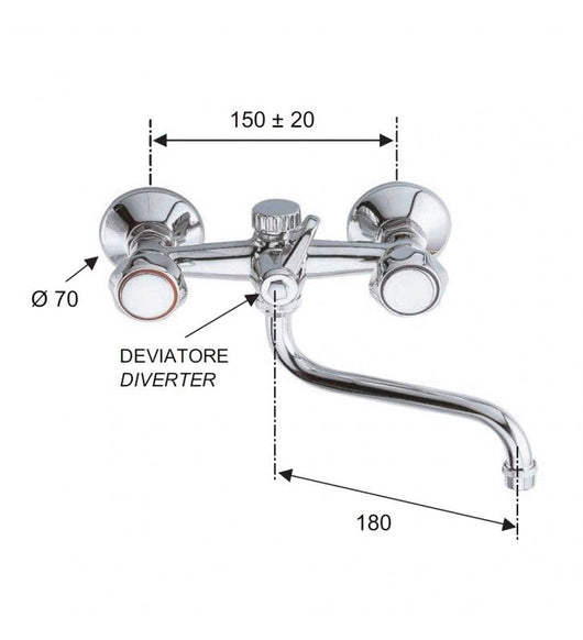 Rubinetto lavello con deviatore lavastoviglie - serie 1000-2000 cod 76701