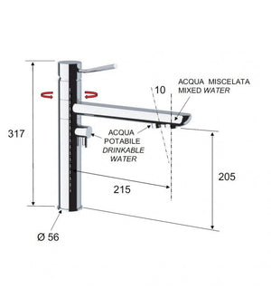 Miscelatore da soffitto 166 cm con dispositivo color - serie minimal color cod 76257