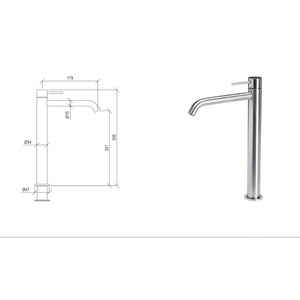 Miscelatore alto 30 cm per lavabo con bocca lunga 18 cm in acciaio inox 316l di tubico tevere