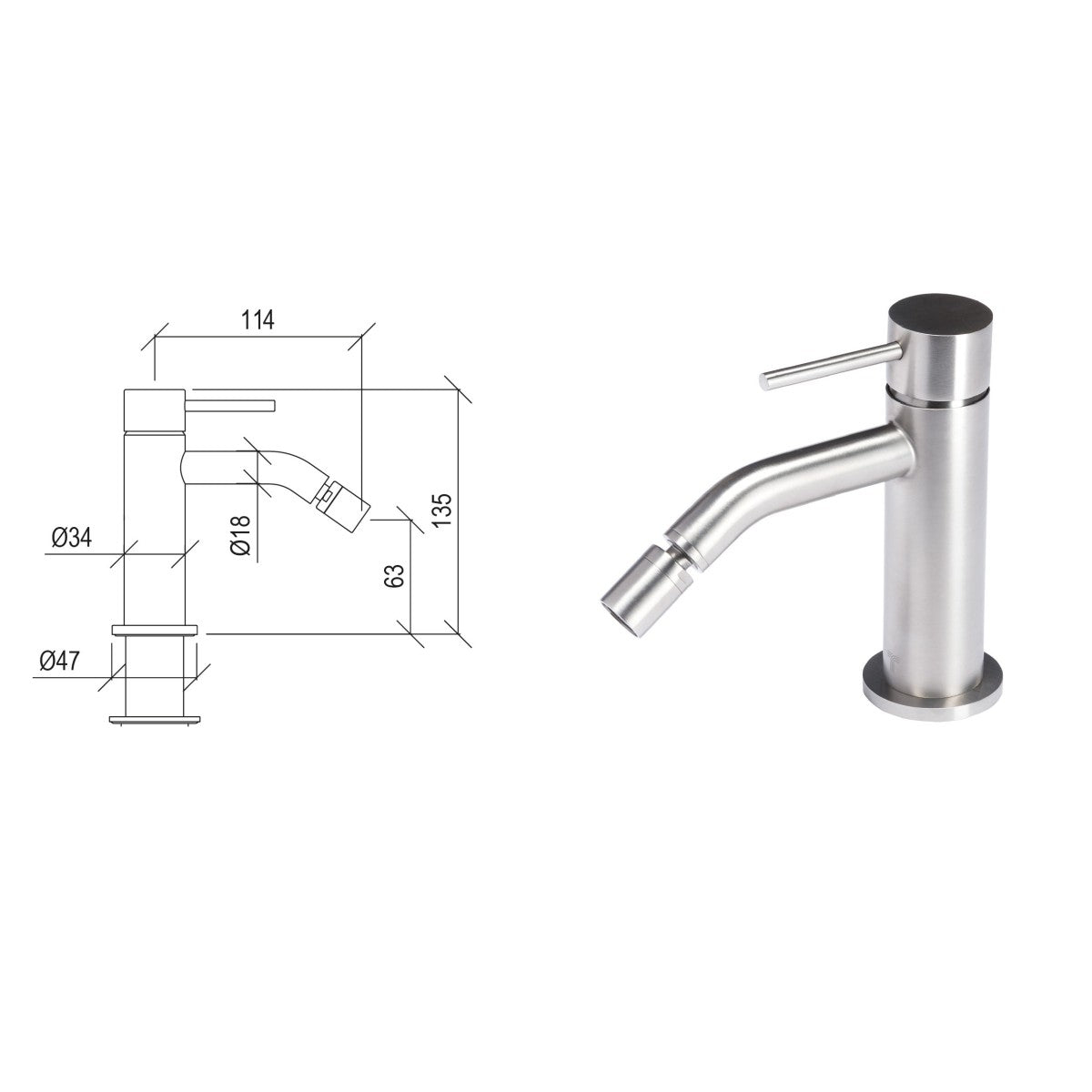 Rubinetto miscelatore per bidet in acciaio inox 316l spazzolato tubico tevere, colore rame