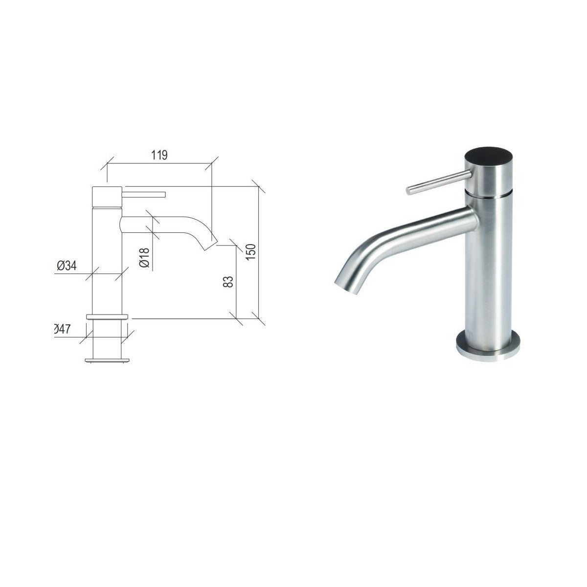 Miscelatore per lavabo bocca da 12 cm senza scarico in acciaio inox 316l di tubico tevere, colore oro