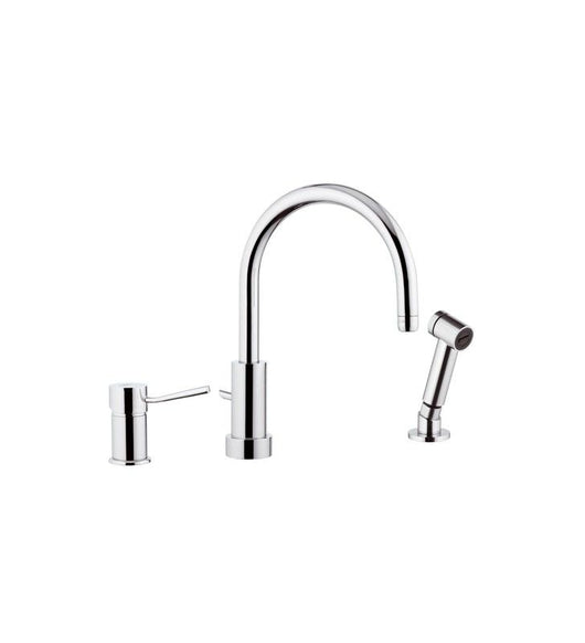 Rubinetto monocomando bordo lavello con deviatore, bocca minimale e doccetta a pulsante serie minimal cod 76041