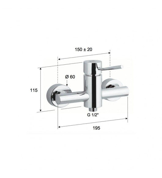 Rubinetto esterno doccia con deviatore e colonna saliscendi con soffione xl serie minimal cod 76031