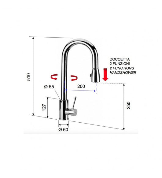 Rubinetto doccia a tre vie e sette posizioni su unica piastra serie minimal cod 76050