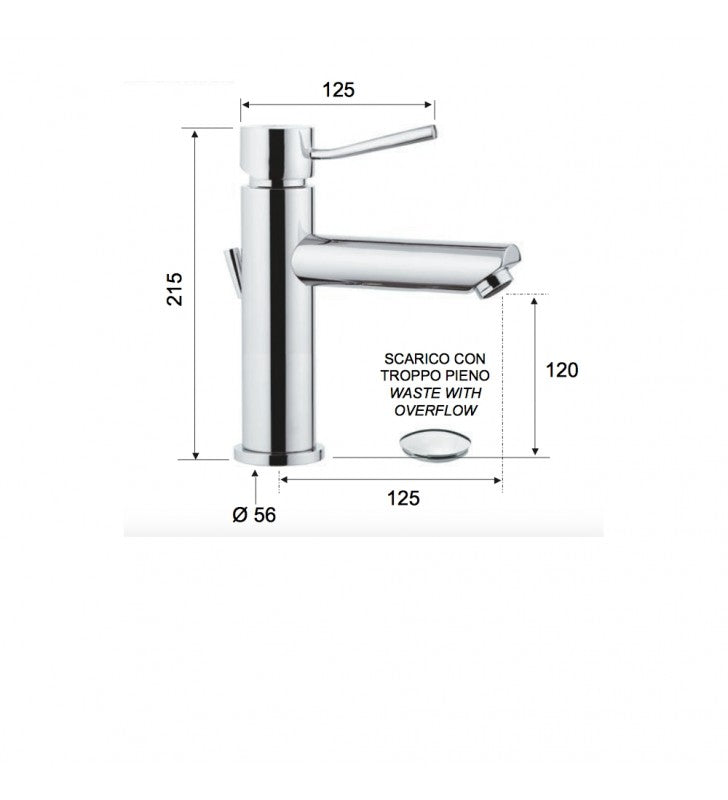 Miscelatore da soffitto 166 cm in ottone cromato serie minimal cod 76017