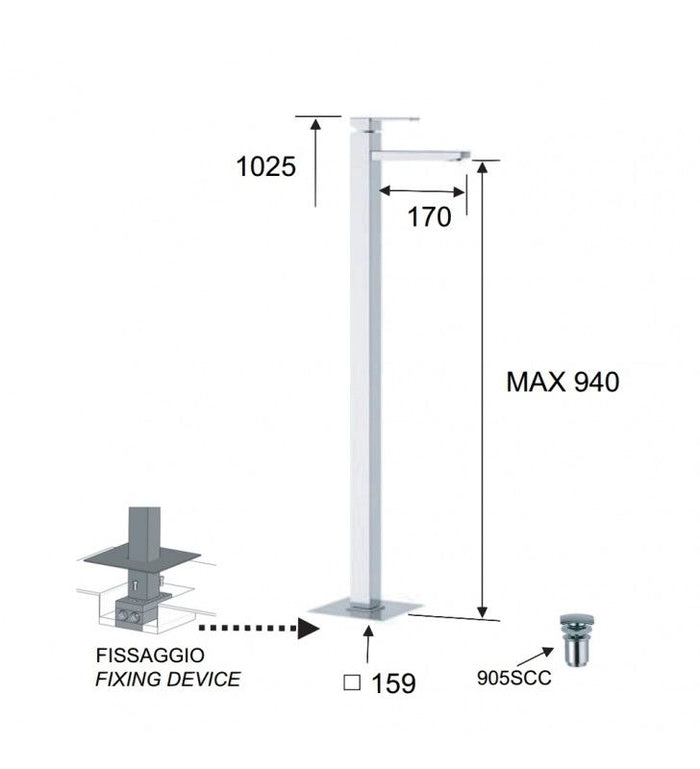 Rubinetto monocomando lavabo da terra serie qubika remer cod 75500