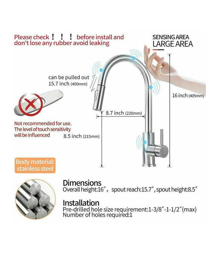 Rubinetto Monocomando Lavello Cucina Con Sensore Touch Con Doccetta Estraibile         