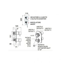 Rubinetto doccia con deviatore a 5 posizione su doppia piastra serie minimal cod 76053