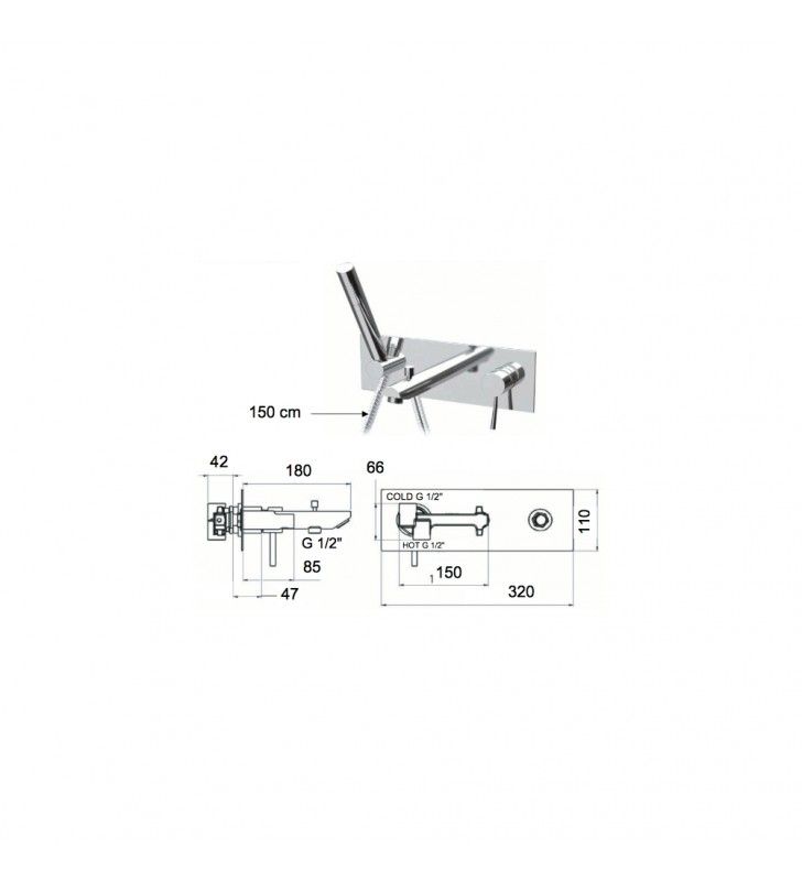 Rubinetto bordo vasca da pavimento con deviatore e kit doccia serie minimal cod 76005