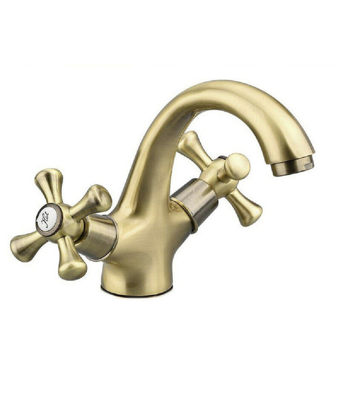 Rubinetto Per Bagno Lavabo Miscelatore Doppia Manopola In Ottone Bronzo Satinato         