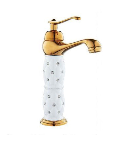 Rubinetto Per Lavabo Alto Con Brillantini Miscelatore Bagno Monoforo Oro 52150         