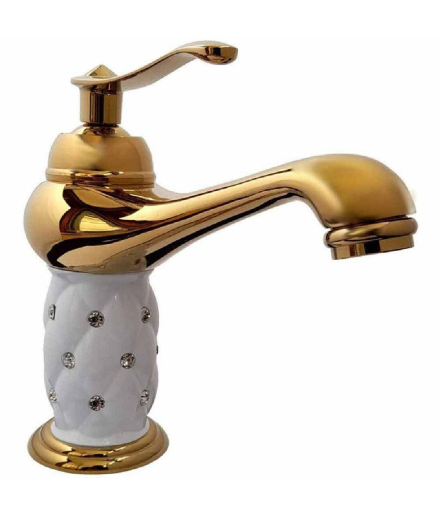 Rubinetto Per Lavabo Con Brillantini Miscelatore Bagno Monoforo Oro Basso 52149         