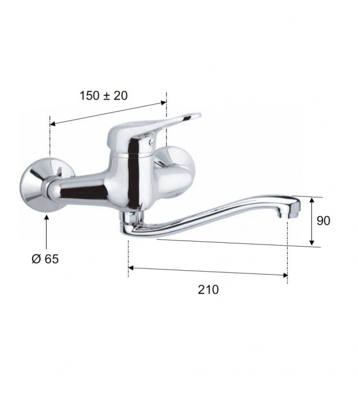 Rubinetto per lavello con bocca alta girevole, modello corto, tipo lusso - serie kiss cod 76186