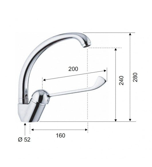 Rubinetto lavello a muro con leva lunga - serie kiss cod 76192