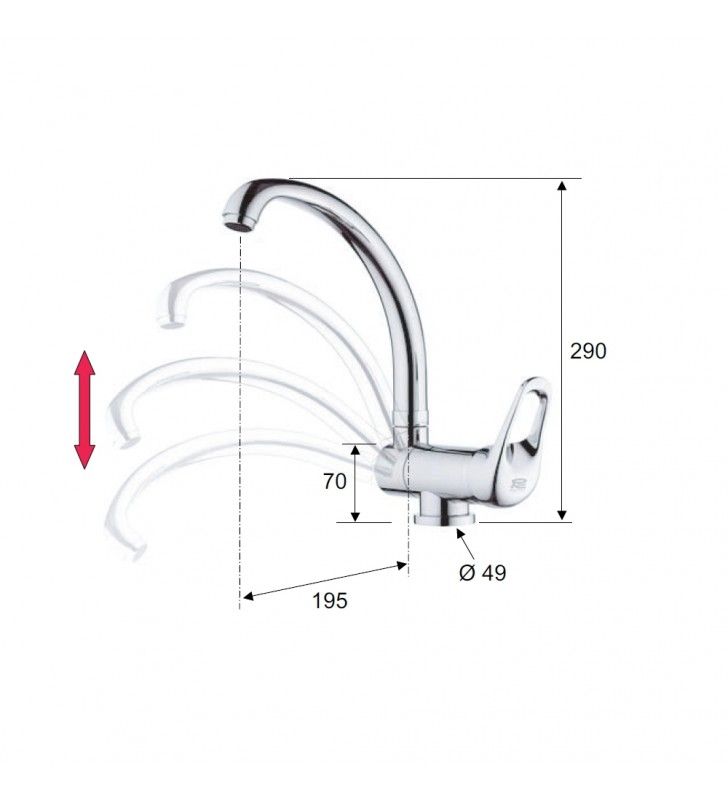 Rubinetto lavello con bocca girevole e con leva lunga - serie kiss cod 76191