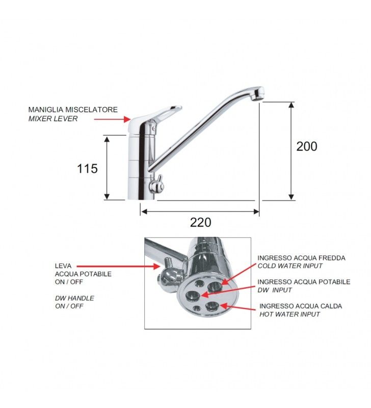 Rubinetto per lavello cucina a parete con bocca girevole, serie kiss cod 76182