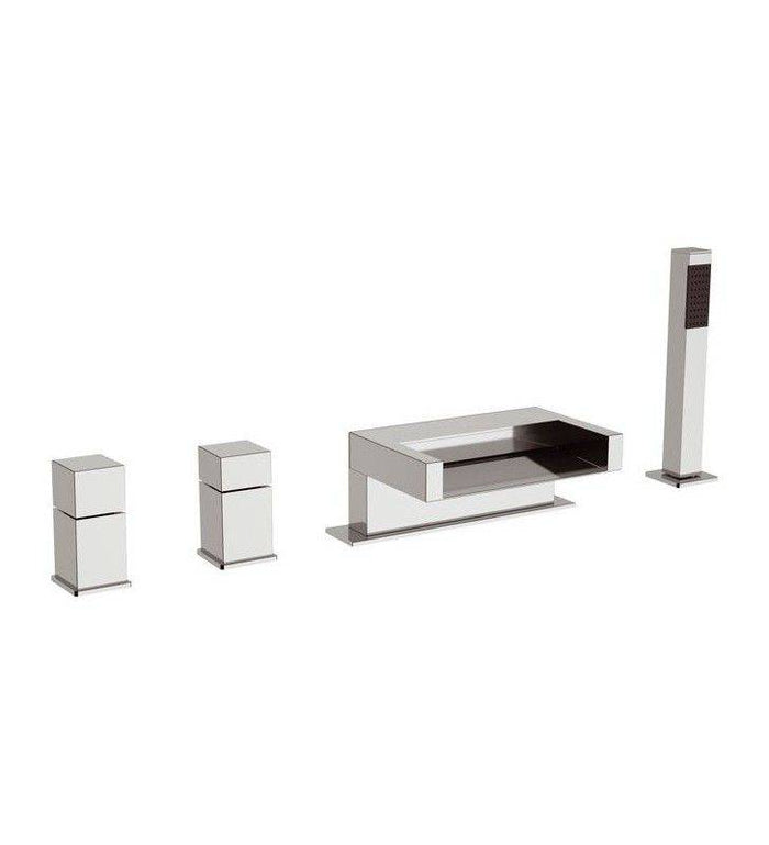 Rubinetto serie cube waterfall bordo vasca dotato di deviatore, bocca cascata e doccetta cod 77808