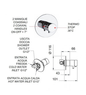 Rubinetto doccia con deviatore a 4 posizioni - serie minimal thermo cod 76436