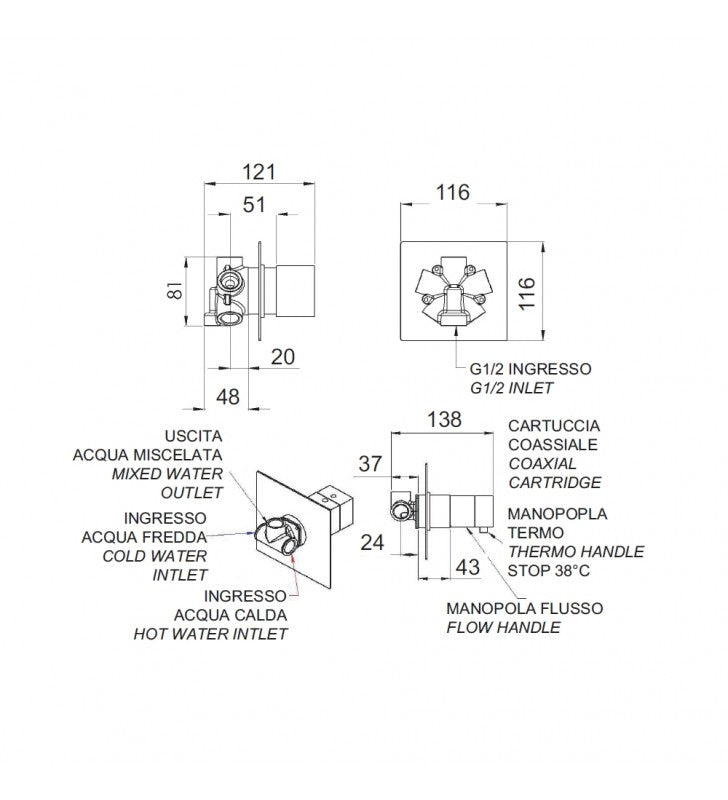 Rubinetto lavabo/vasca con deviatore integrato e kit doccia - serie project cod 76627