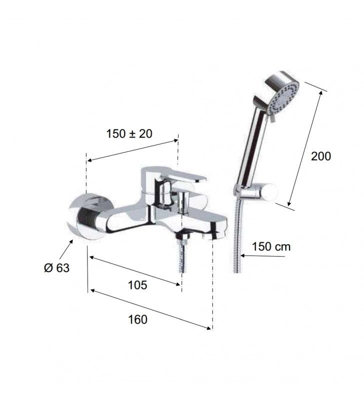 Rubinetto vasca esterno con kit doccia anticalcare a 4 funzioni - serie winner cod 75506