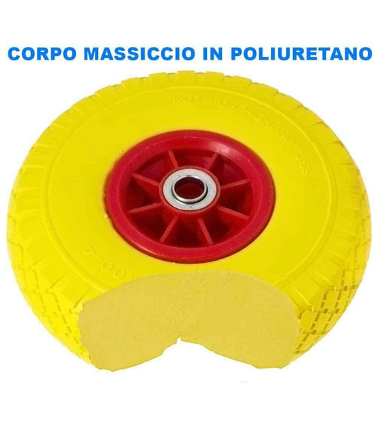 Ruota Piena Antiforatura Pu Gialla Carrello Carriola 25cm Cerchio In Plastica         