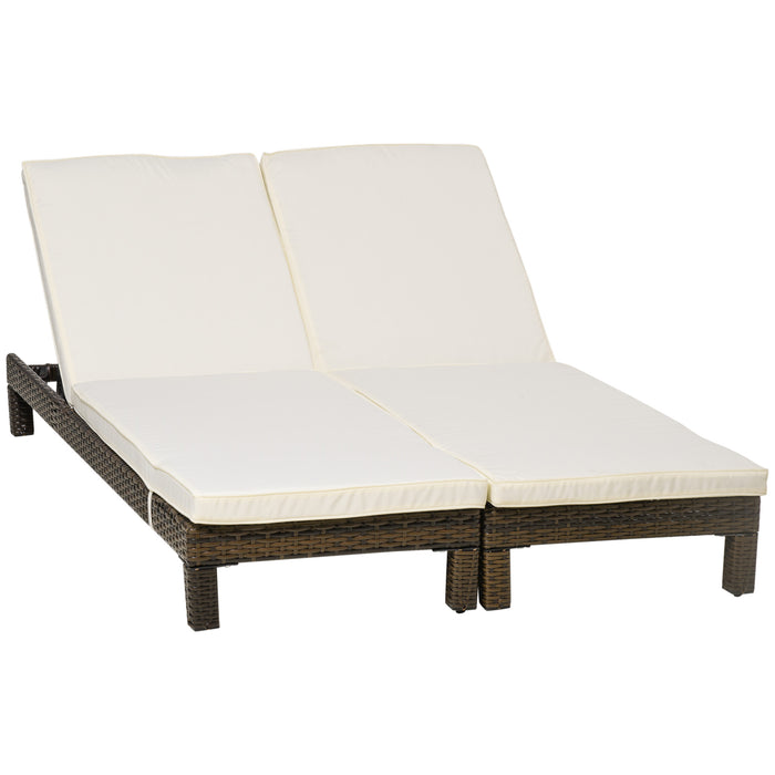 Set 2 Lettini Prendisole 196x60x22 cm in Rattan PE Marrone e Bianco