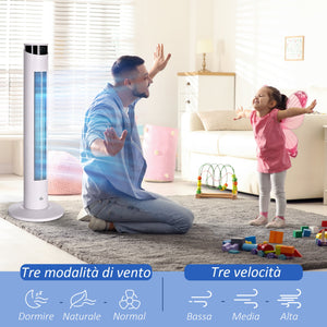 Ventilatore a Torre 45W a 4 Modalità e 3 Velocità con Timer da 12h Ø31.5x93 cm in ABS e Alluminio Bianco