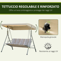 Dondolo 3 Posti da Giardino 172x110x156 cm in Acciaio Marrone e Beige