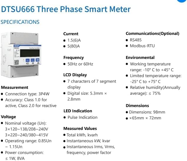 Smart meters saj contatore chint impianto fotovoltaico *** corrente trifase, confezione 1